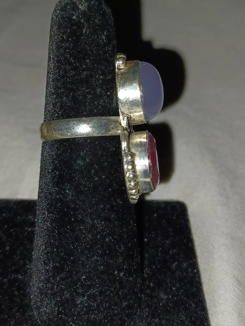 Handcrafted Double Stone Silver Ring - Lavender and Deep Pink Approx Size 5
